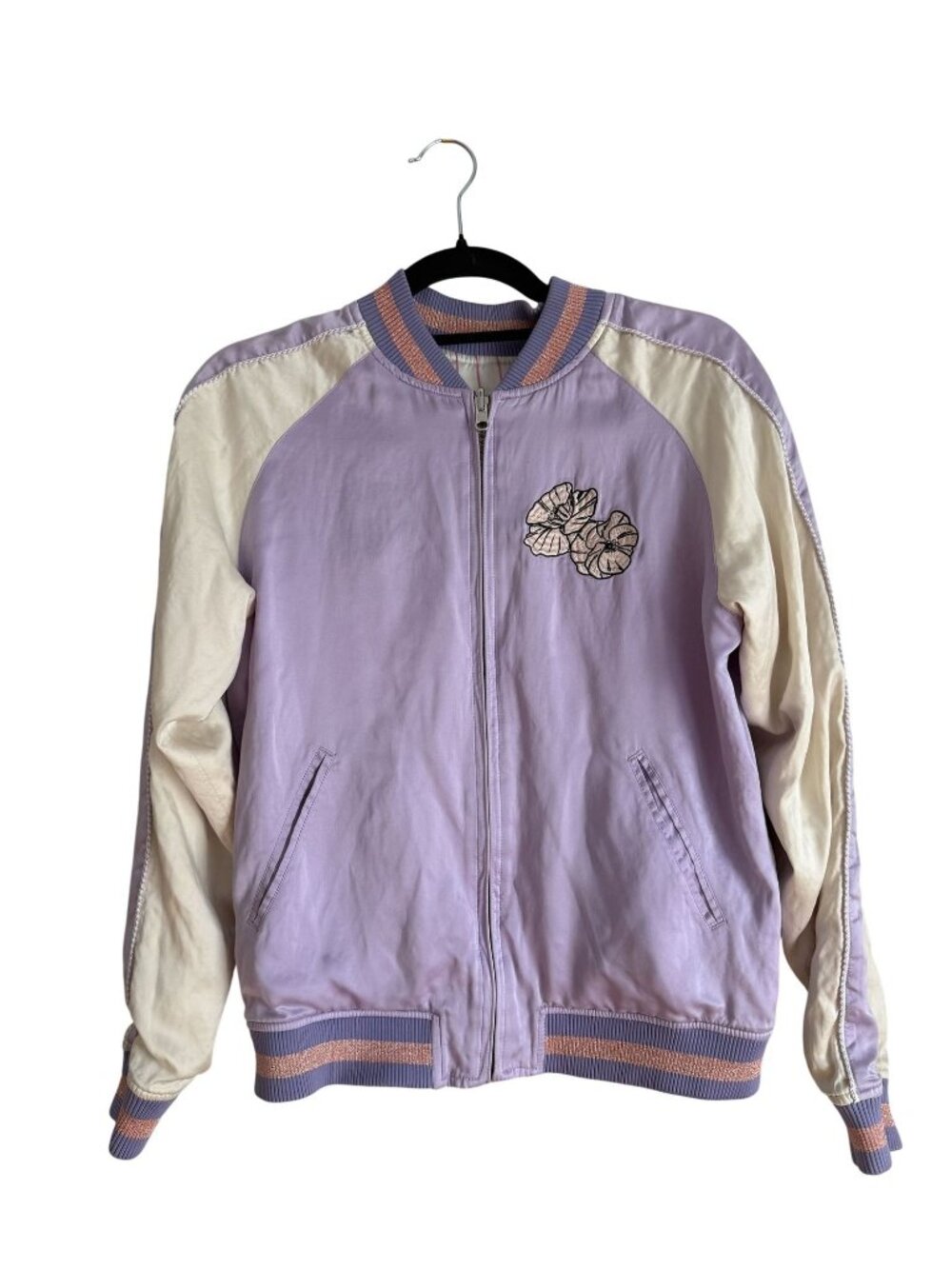 NEW Opening Ceremony Reversible Pinstripw Silk Bomber Jacket Purple Size S [jb]